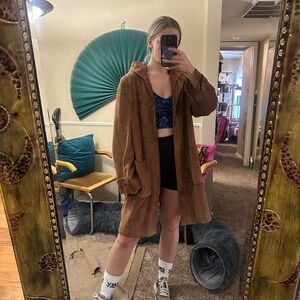 Vintage Oversized Newport Harbor Brown Suede Women's Leather Jacket